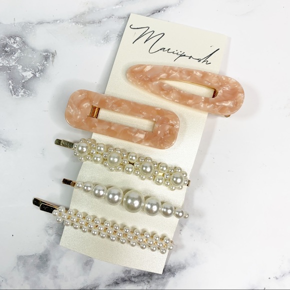 HAIR CLIPS | BARRETTE Faux Pearls Peach Gold - Picture 2 of 6